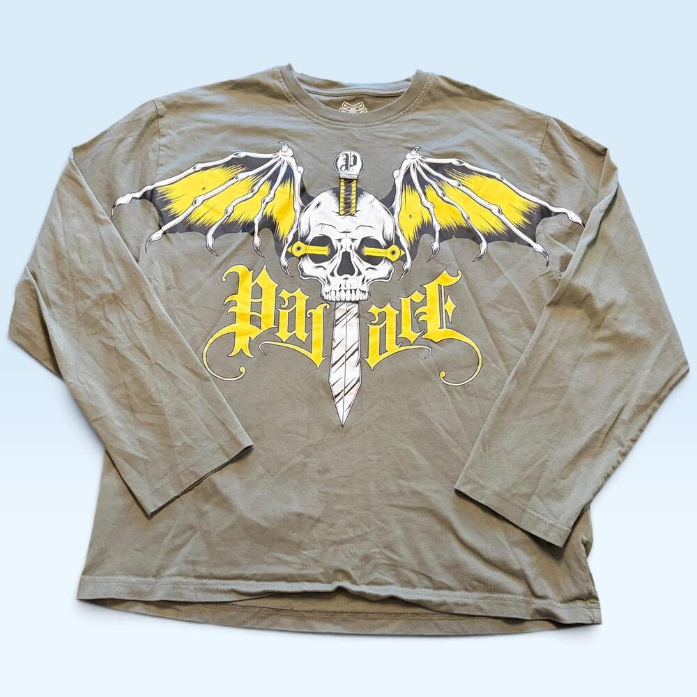 Palace Skateboards Shirt Mens XL Green Wingspan Skull Long Sleeve Tee T-Shirt
